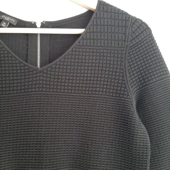 TALBOTS Sweater Textured Fine Knit V-Neck Dress Black Sz M P - Picture 5 of 15